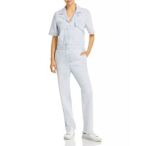 NWT Faherty Blythe Notch Lapel Straight Leg Denim Jumpsuit Light Wash Women's S